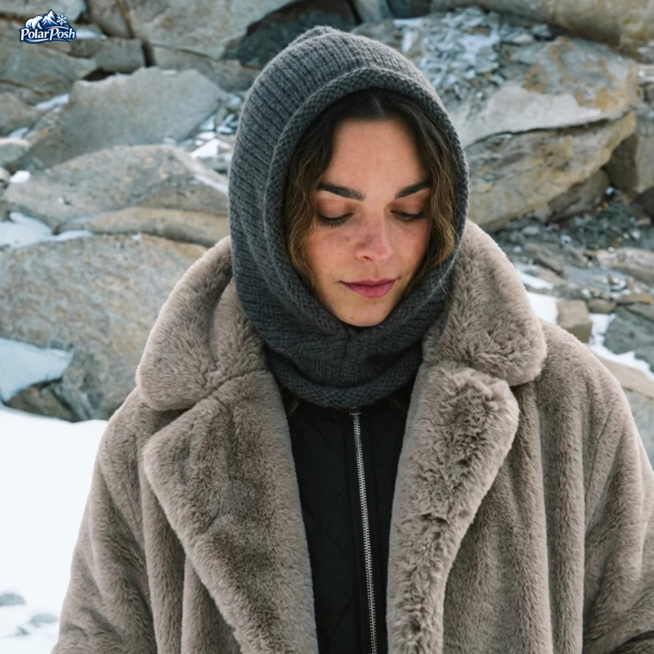 Wool Knit Hooded Scarf (Balaclava Style)