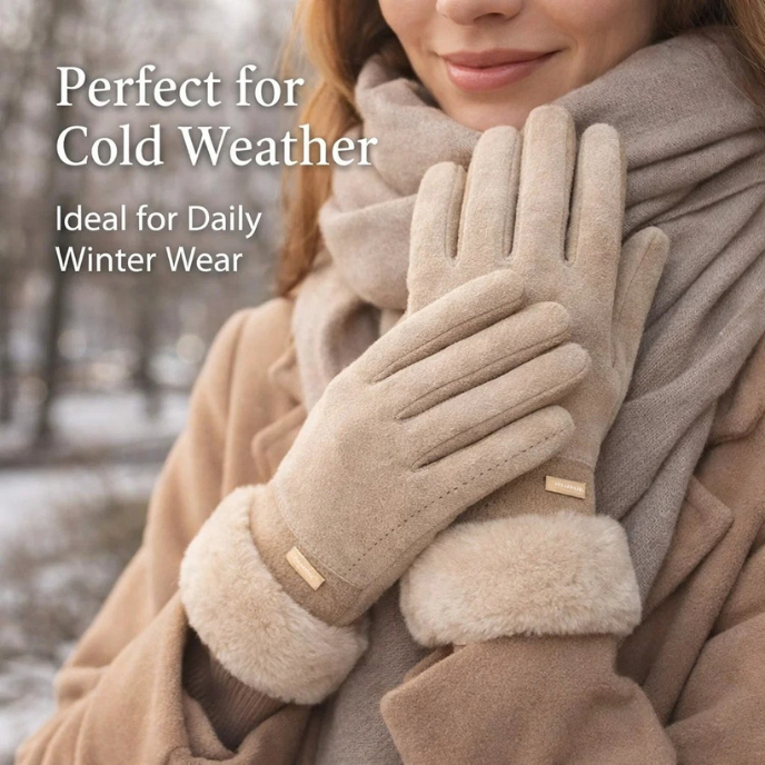 Wool Knit & Plush-Lined Winter Gloves